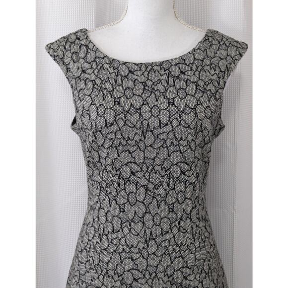 NANETTE LEPORE! FLOWER QUILTED, TEXTURED SWING SKIRTED DRESS, BLACK, CREAM! SZ 6 - Picture 4 of 9